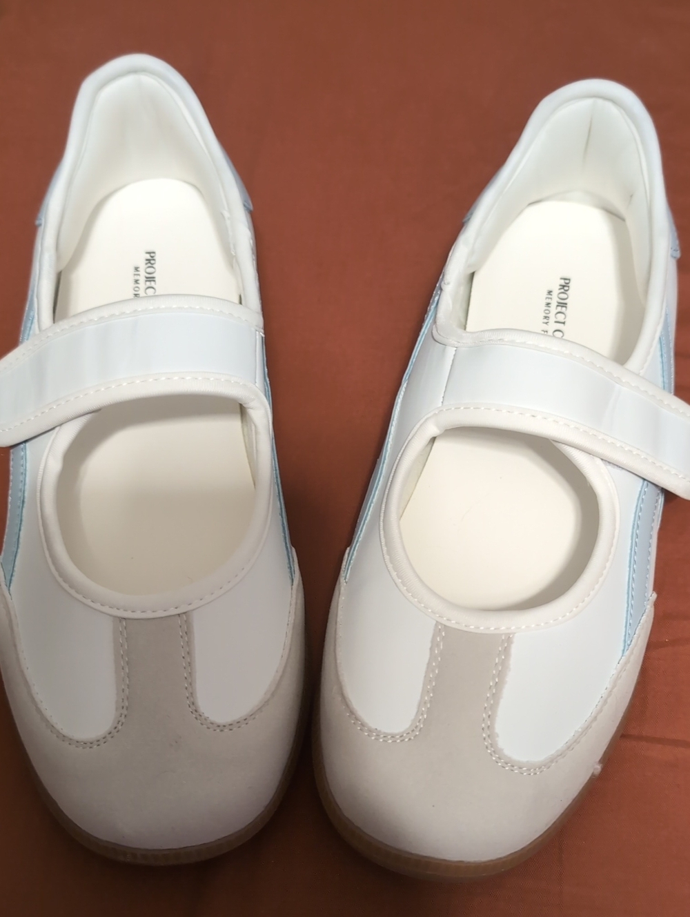 Women's White Mary Jane Sneakers with Light Blue Accent - Picture 4 of 8